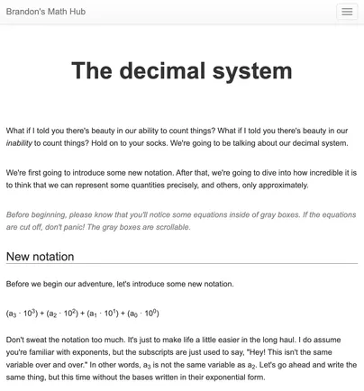 Screenshot of my 2014 math site